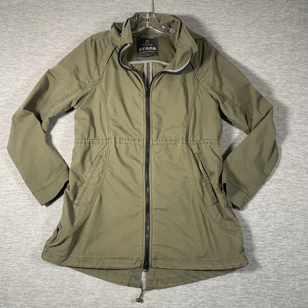 PrAna Jacket Womens Small‎ Green Hooded Anorak Full Zip Pockets Outdoor